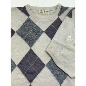 VTG 80s/90s Pringle Lambswool Gray Heather Pastels Argyle Crew Neck Sweater L/XL